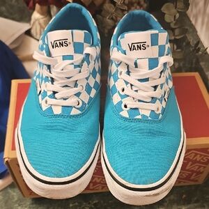 Vans Turquoise and White Checkered Sneakers